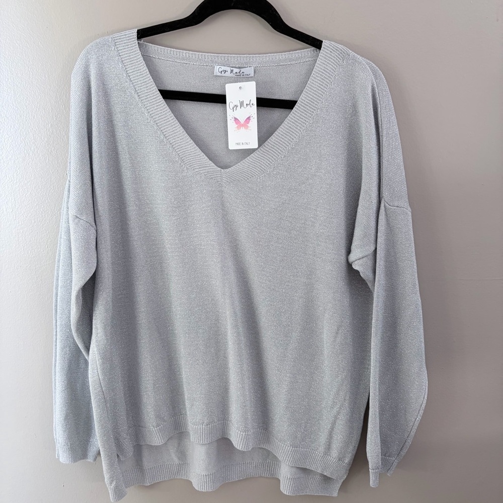 NWT Gigi Moda Silver Metallic Sparkle Sweater